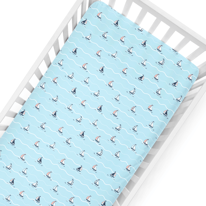 The White Cradle Flat Bed Sheet for Baby Cot &amp; Mattress - Yacht and Yacht Blotch (Pack of 2)