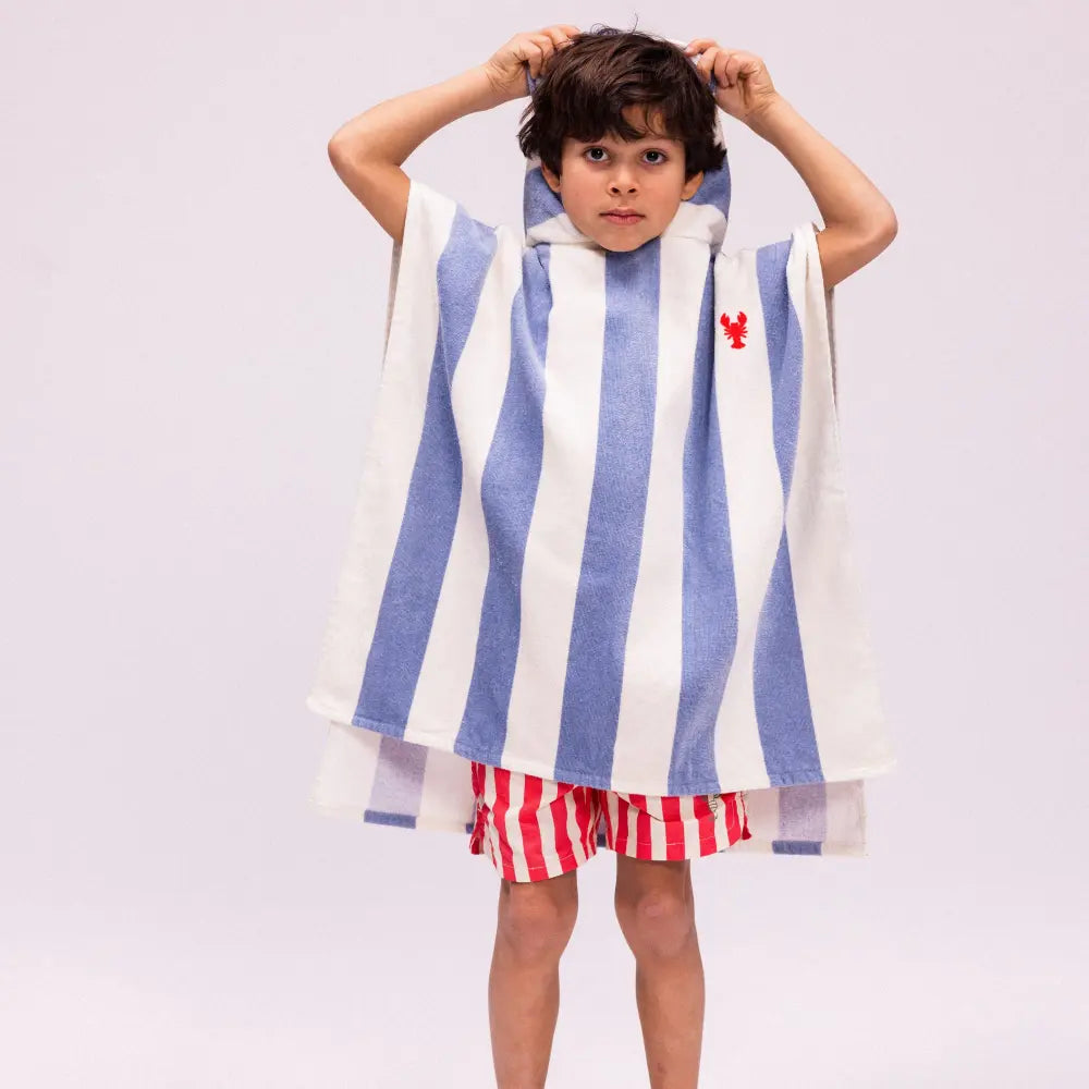 Swim Essentials Beach Poncho, Quick-Dry Kids Hooded Towel Poncho, 65 × 65 cm, Blue - Catch of the day