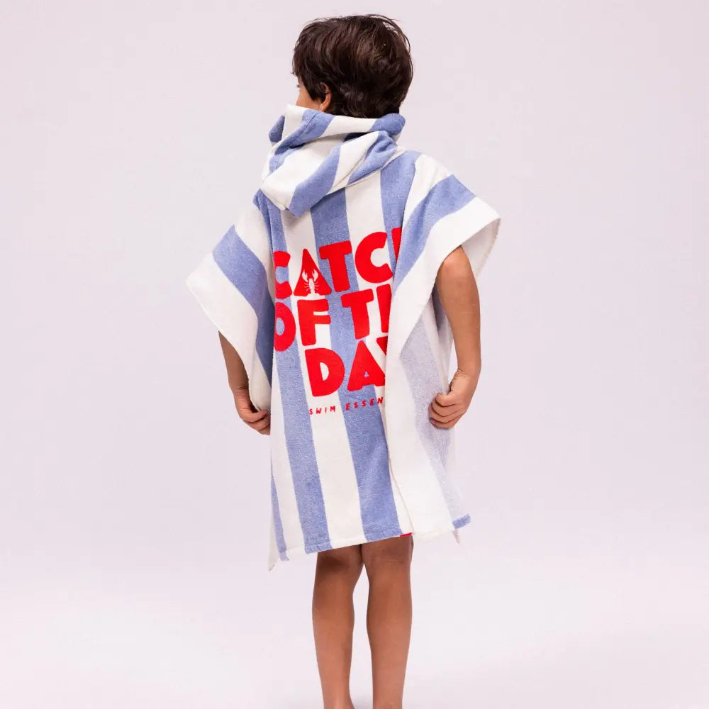 Swim Essentials Beach Poncho, Quick-Dry Kids Hooded Towel Poncho, 65 × 65 cm, Blue - Catch of the day