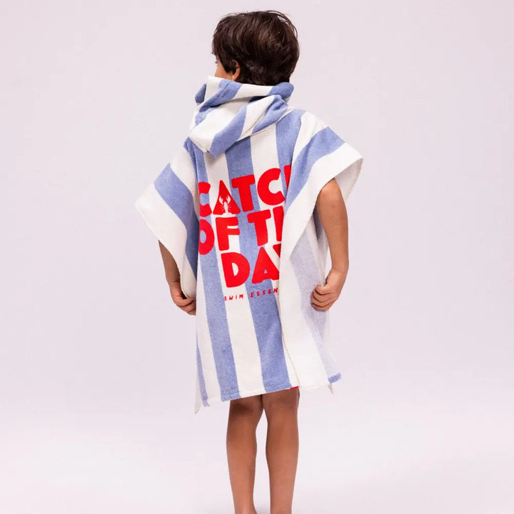 Swim Essentials Beach Poncho, Quick-Dry Kids Hooded Towel Poncho, 65 × 65 cm, Blue - Catch of the day
