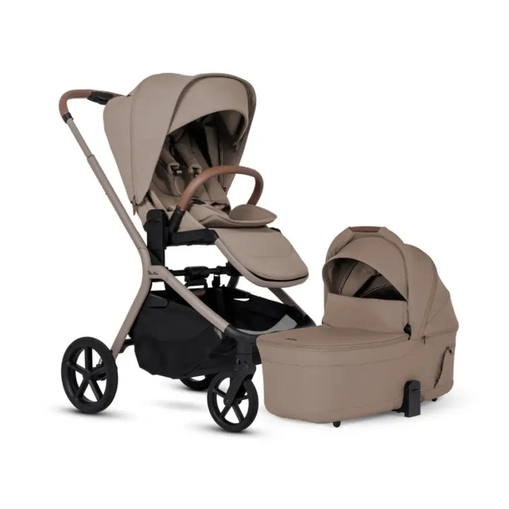 Silver Cross Breez Stroller &amp; Carry Cot Travel System Combo | Reversible Flat Recline Seat | Height Adjustable | All Terrain Suspension | One Hand Fold | Rain Cover &amp; Adaptors Included | Newborn to 4 Years | Up to 22kg - Champagne