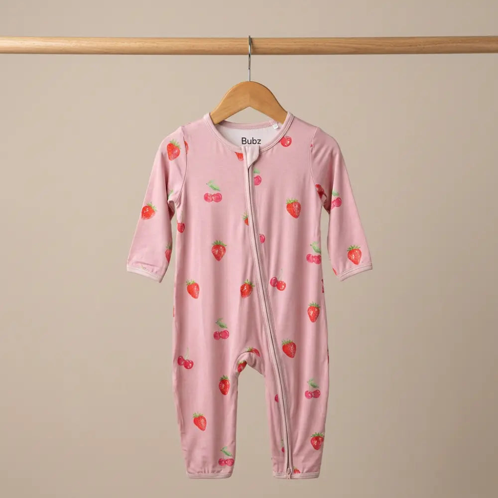 Bubz Bamboo Baby Zipsuit - Two-Way Zip  Sleepsuit - Cherry Charm