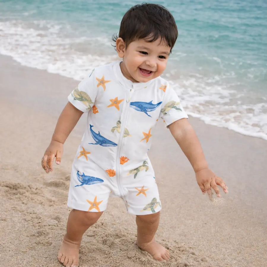 Bubz Bamboo Baby Romper - Soft Breathable Two-Way Zip - Under the Sea