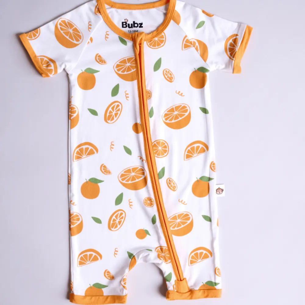 Bubz Bamboo Baby Romper - Soft Breathable Two-Way Zip - Orange