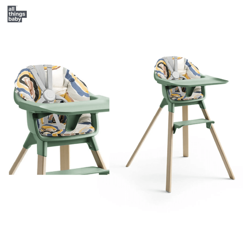 stokke clikk high chair green Stokke Clikk High Chair (Beech Wood) with Cushion & Travel Bag, Portab – AllThingsBaby.com
