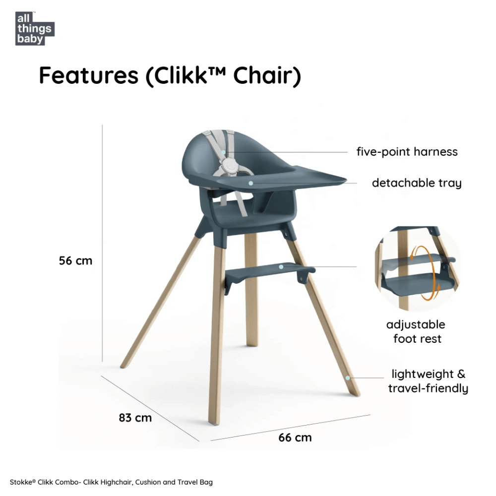stokke portable high chair Stokke Clikk High Chair (Beech Wood) with Cushion & Travel Bag, Portab – AllThingsBaby.com