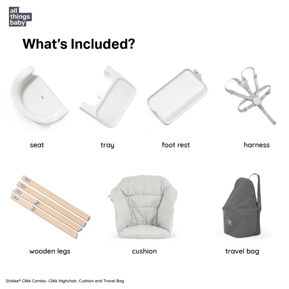 Stokke Clikk High Chair (Beech Wood) with Cushion & Travel Bag, Portab –