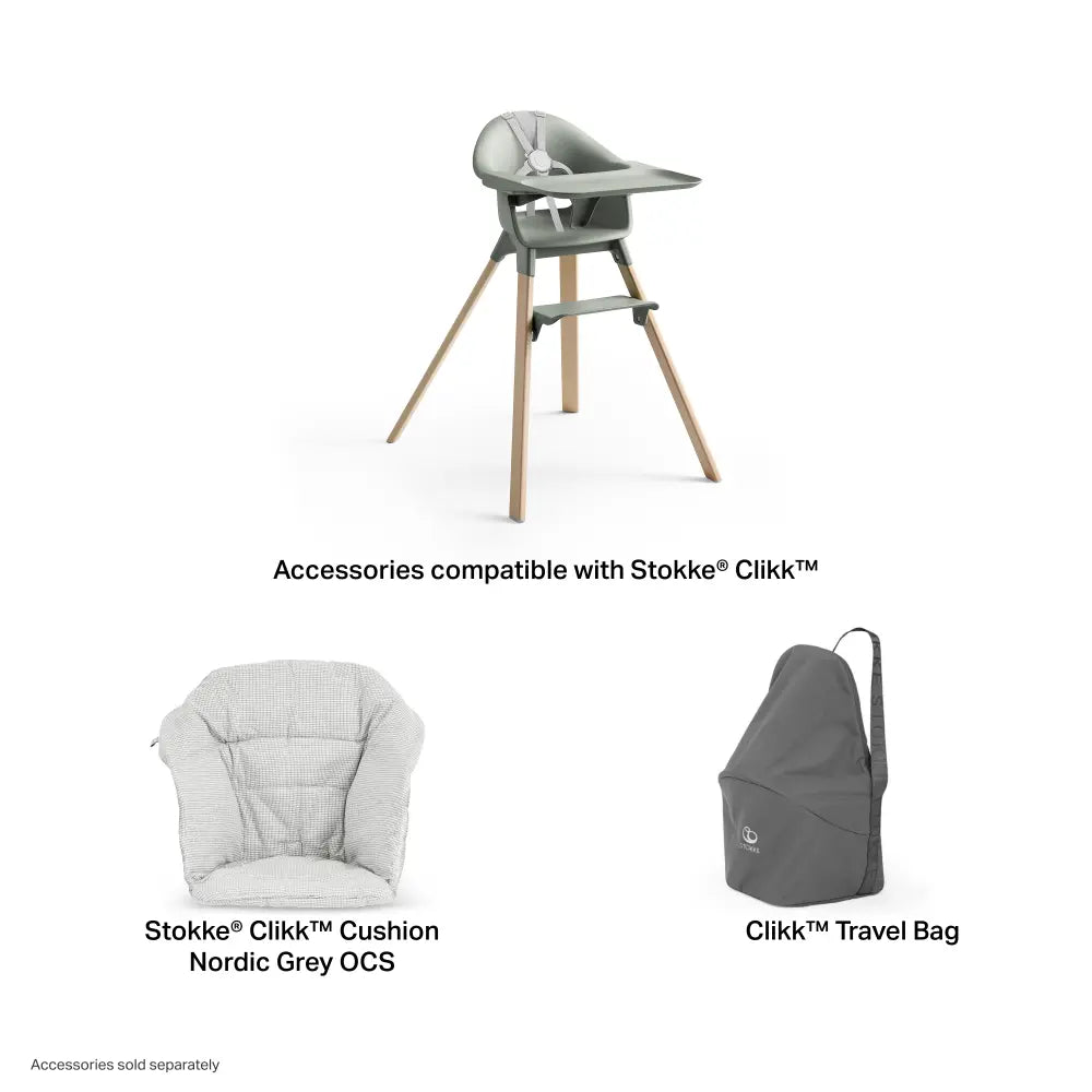 Stokke® Clikk™ High Chair  – Lightweight, Tool-Free Assembly, Adjustable Footrest, Travel-Friendly, 5 - Point Harness Easy-Clean Highchair for Babies &amp; Toddlers (6–36 Months, Up to 15 kg) - Glacier Green
