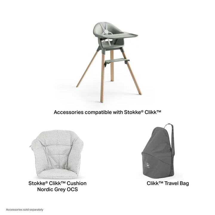 Stokke® Clikk™ High Chair  – Lightweight, Tool-Free Assembly, Adjustable Footrest, Travel-Friendly, 5 - Point Harness Easy-Clean Highchair for Babies &amp; Toddlers (6–36 Months, Up to 15 kg) - Glacier Green