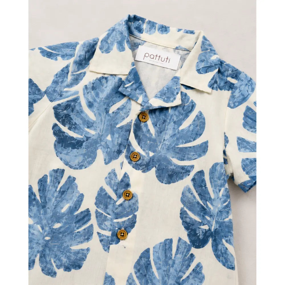 Pattuti Sustainable Cotton Tropical Print Shirt,Shorts &amp; Hat Set - Navy Blue