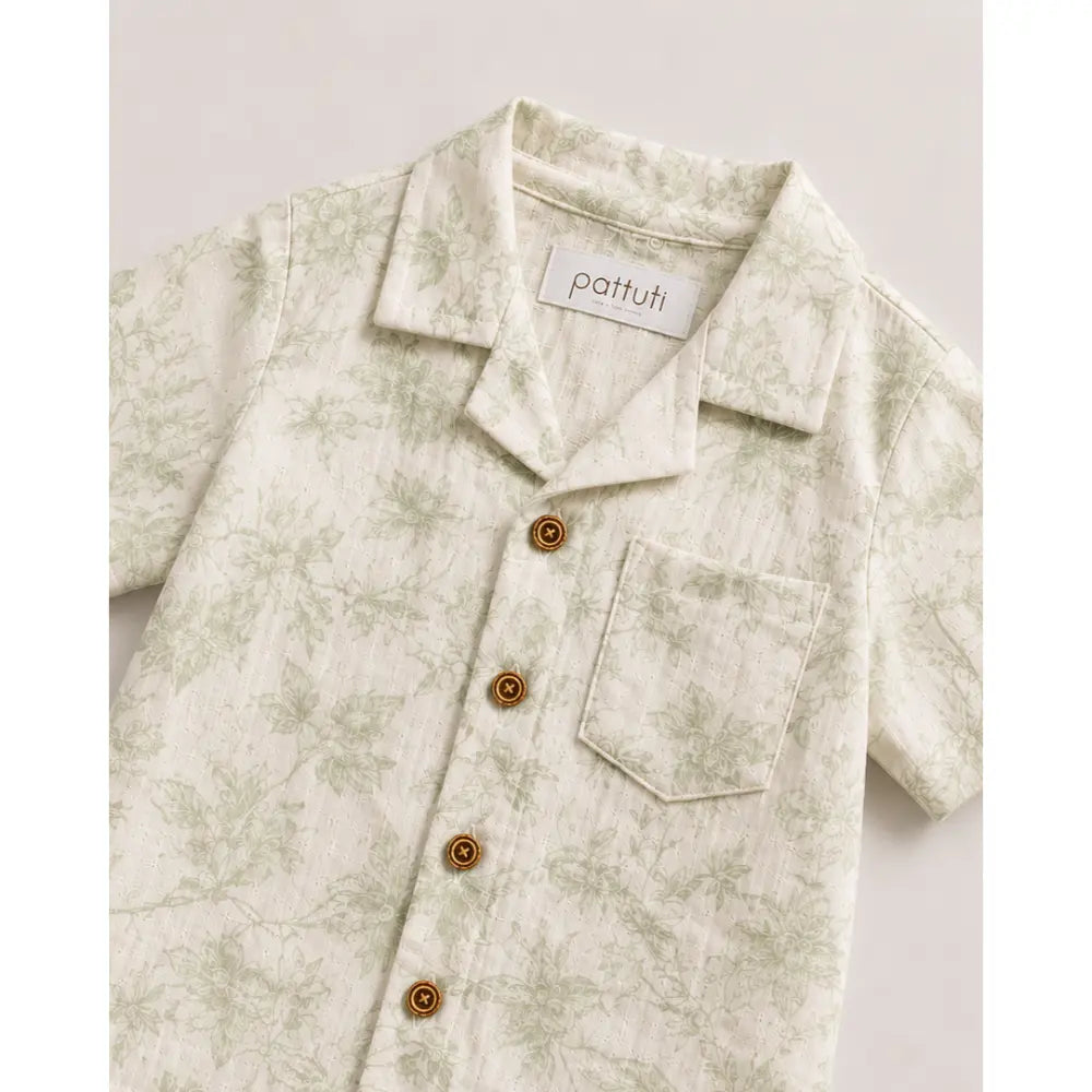 Pattuti Sustainable Double Gauge Cotton Leaf Print Shirt, Shorts &amp; Hat - Mint