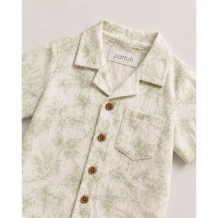 Pattuti Sustainable Double Gauge Cotton Leaf Print Shirt, Shorts &amp; Hat - Mint