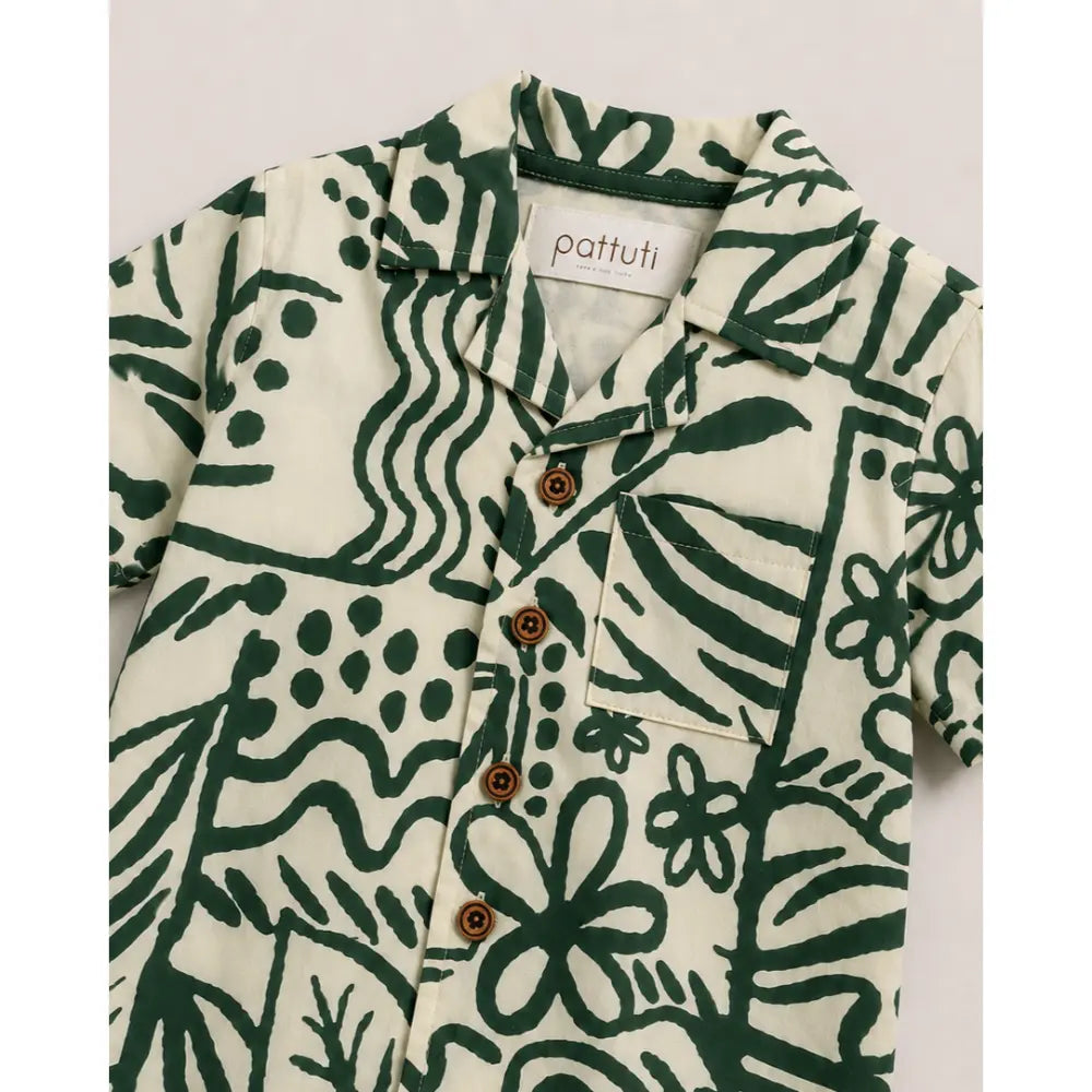 Pattuti Sustainable Double Gauge Safari Print Shirt, Shorts &amp; Hat - Green