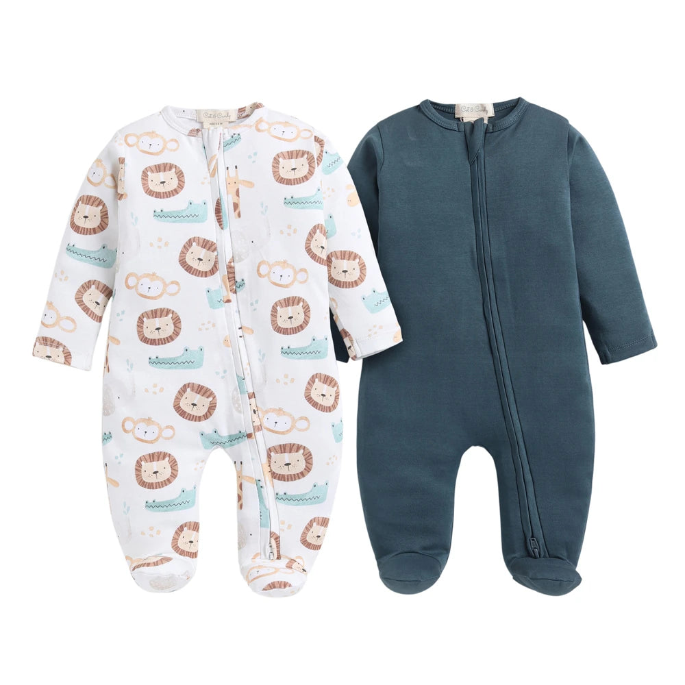 Cot &amp; Candy Baby Organic Footed Zipsuit - Lion print + Star Gazer