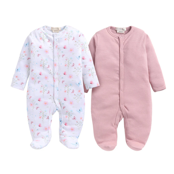 Cot &amp; Candy Baby Organic Footed Sleepsuit - Blush pink + Butterfly print