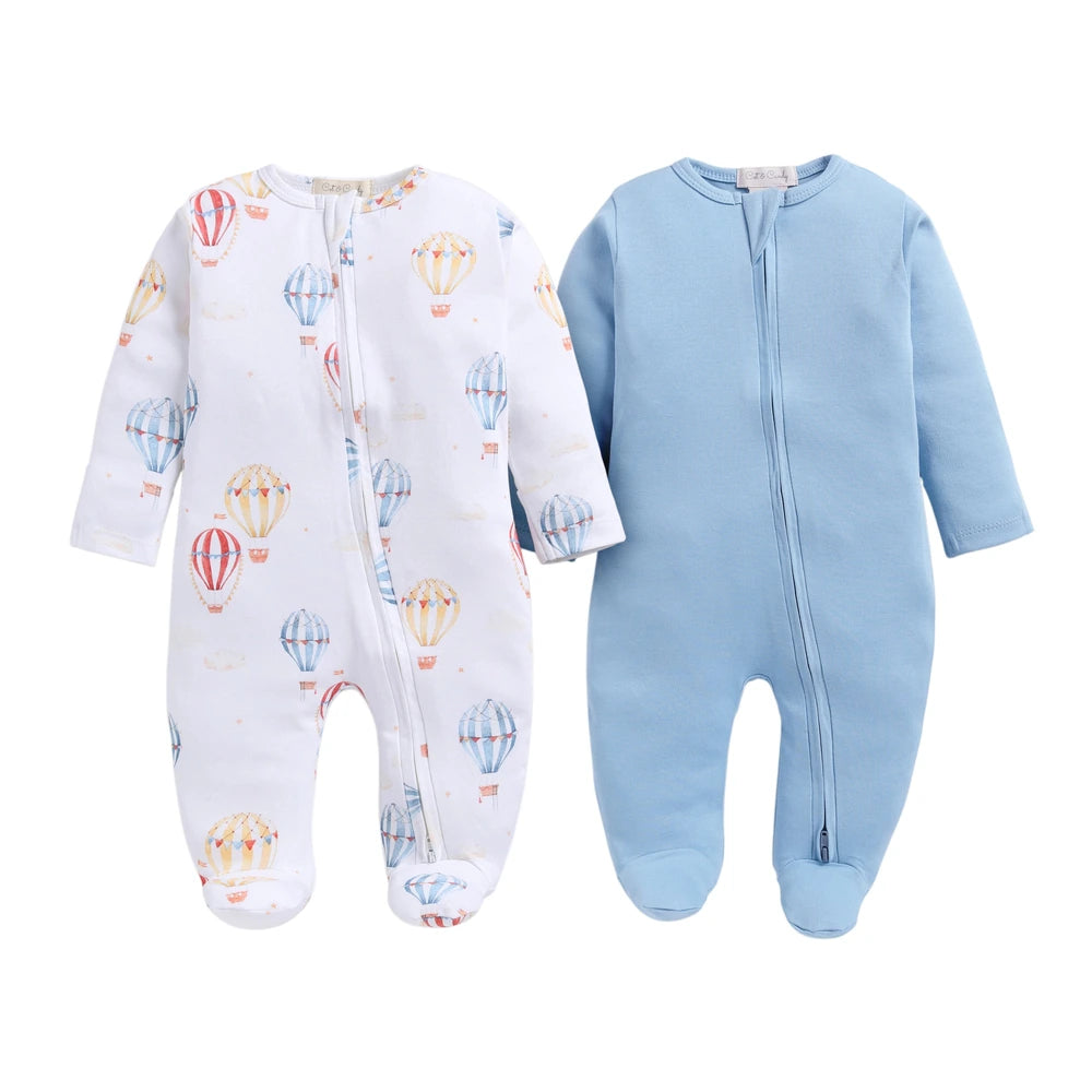 Cot &amp; Candy Baby Organic Footed Zipsuit - Baloon Print + Air Blue