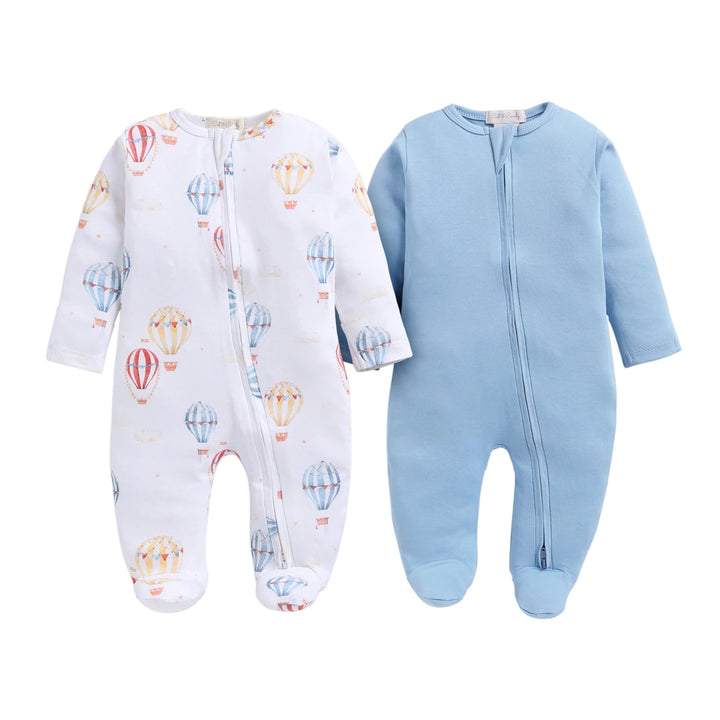Cot &amp; Candy Baby Organic Footed Zipsuit - Baloon Print + Air Blue
