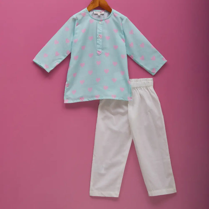 Liz Jacob Comfortable Light Cotton Nightwear Pyjama Sets - All Hearts - Blue