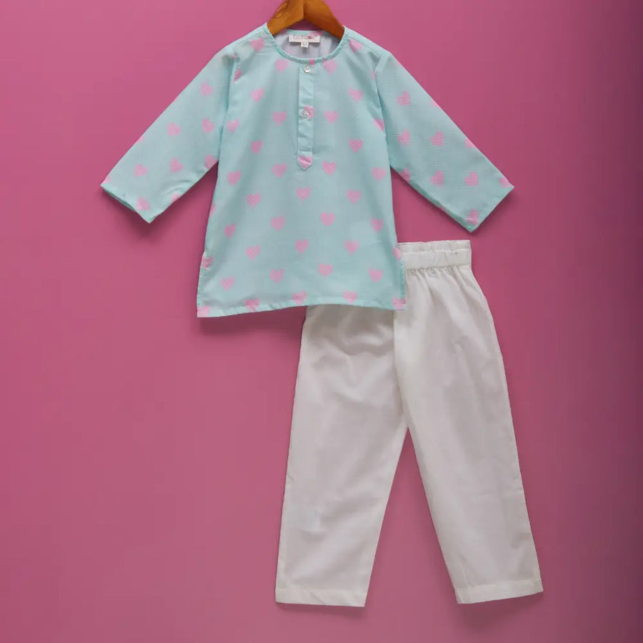 Liz Jacob Comfortable Light Cotton Nightwear Pyjama Sets - All Hearts - Blue
