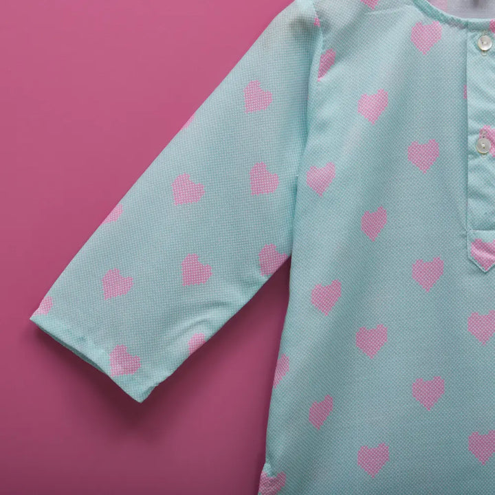 Liz Jacob Comfortable Light Cotton Nightwear Pyjama Sets - All Hearts - Blue