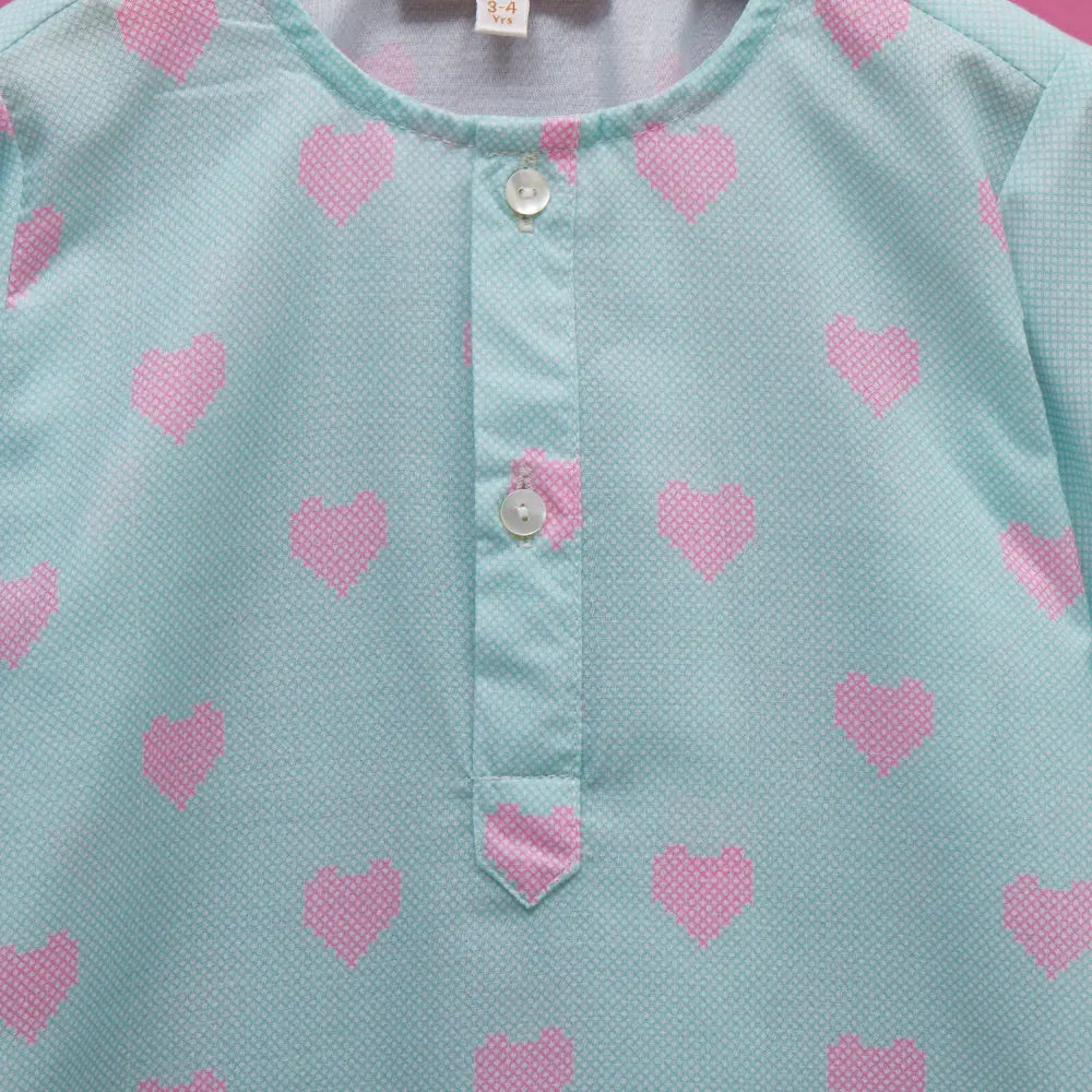 Liz Jacob Comfortable Light Cotton Nightwear Pyjama Sets - All Hearts - Blue