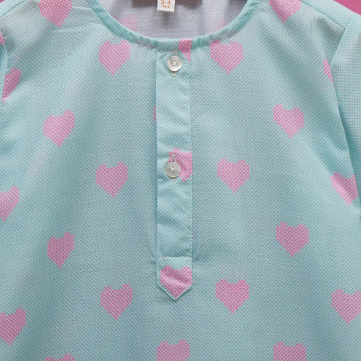 Liz Jacob Comfortable Light Cotton Nightwear Pyjama Sets - All Hearts - Blue