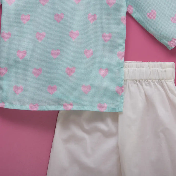 Liz Jacob Comfortable Light Cotton Nightwear Pyjama Sets - All Hearts - Blue
