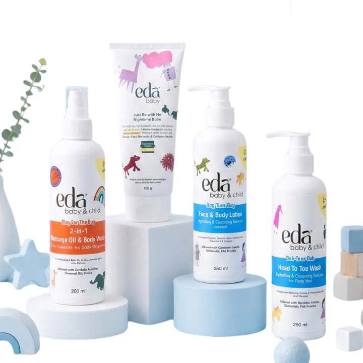 Eda Baby &amp; Child First 1000 Days Ritual | Head-to-Toe Wash, Massage Oil &amp; Body Wash, Baby Body Lotion &amp; Night Time Balm for Newborns, Babies &amp; Kids