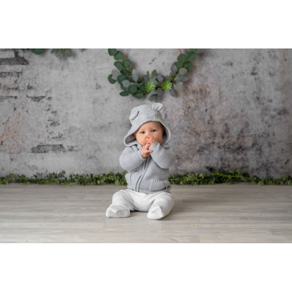 Tiny Twig Knitted Hoodie Grey Marle