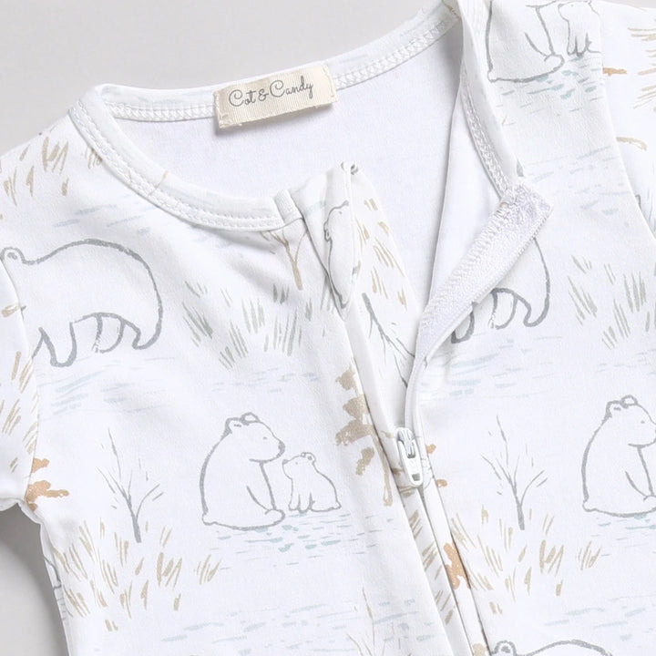 Cot &amp; Candy Baby Organic Convertible Zipsuit - Cuddle Bear