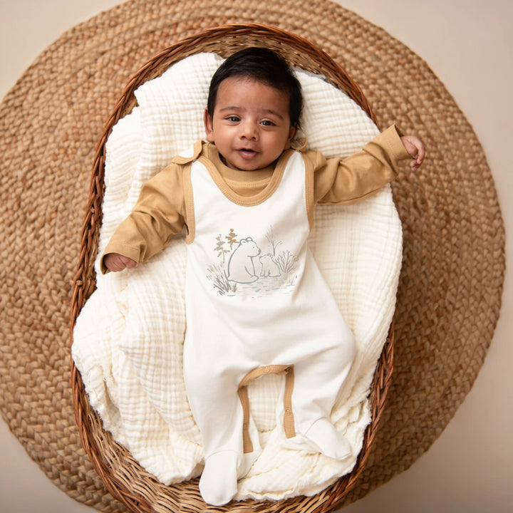 Cot &amp; Candy Baby Organic S/S Footed Romper with Long sleeve Tee - Cuddle Bear