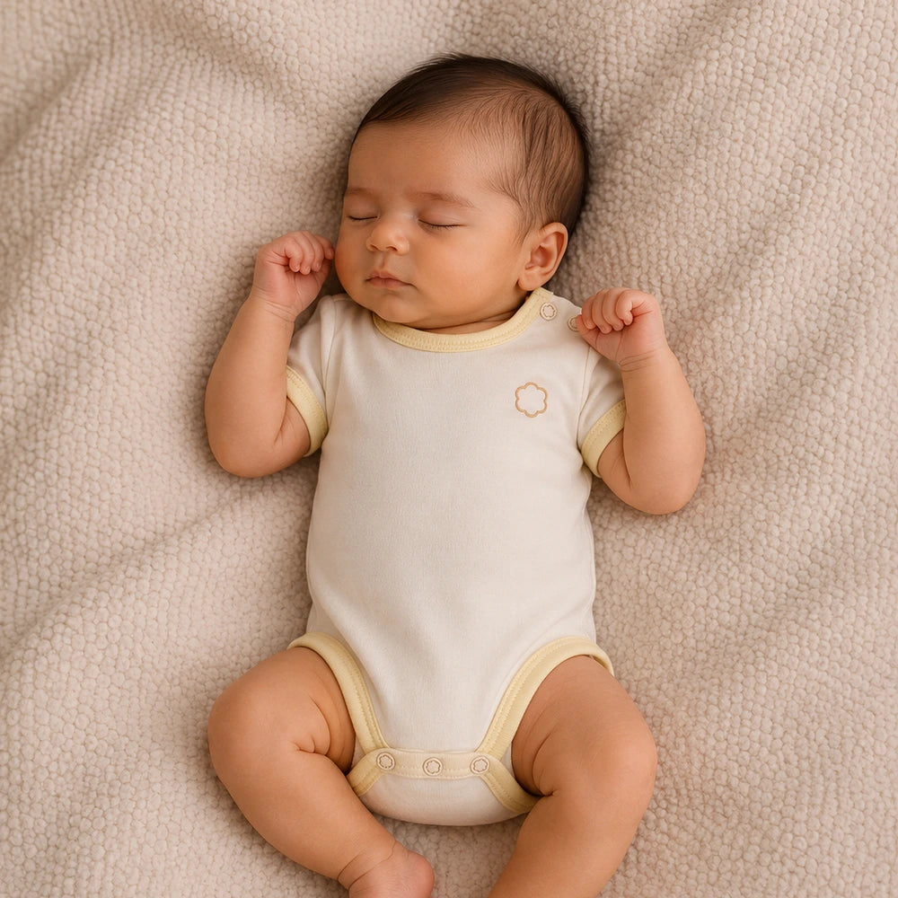 Faura Unisex Banana Cotton Colorblock Sleepsuit - Cream