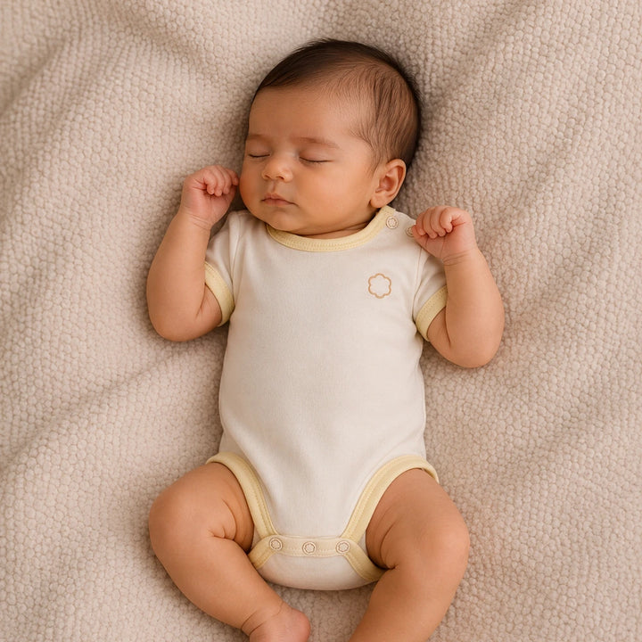 Faura Unisex Banana Cotton Colorblock Sleepsuit - Cream
