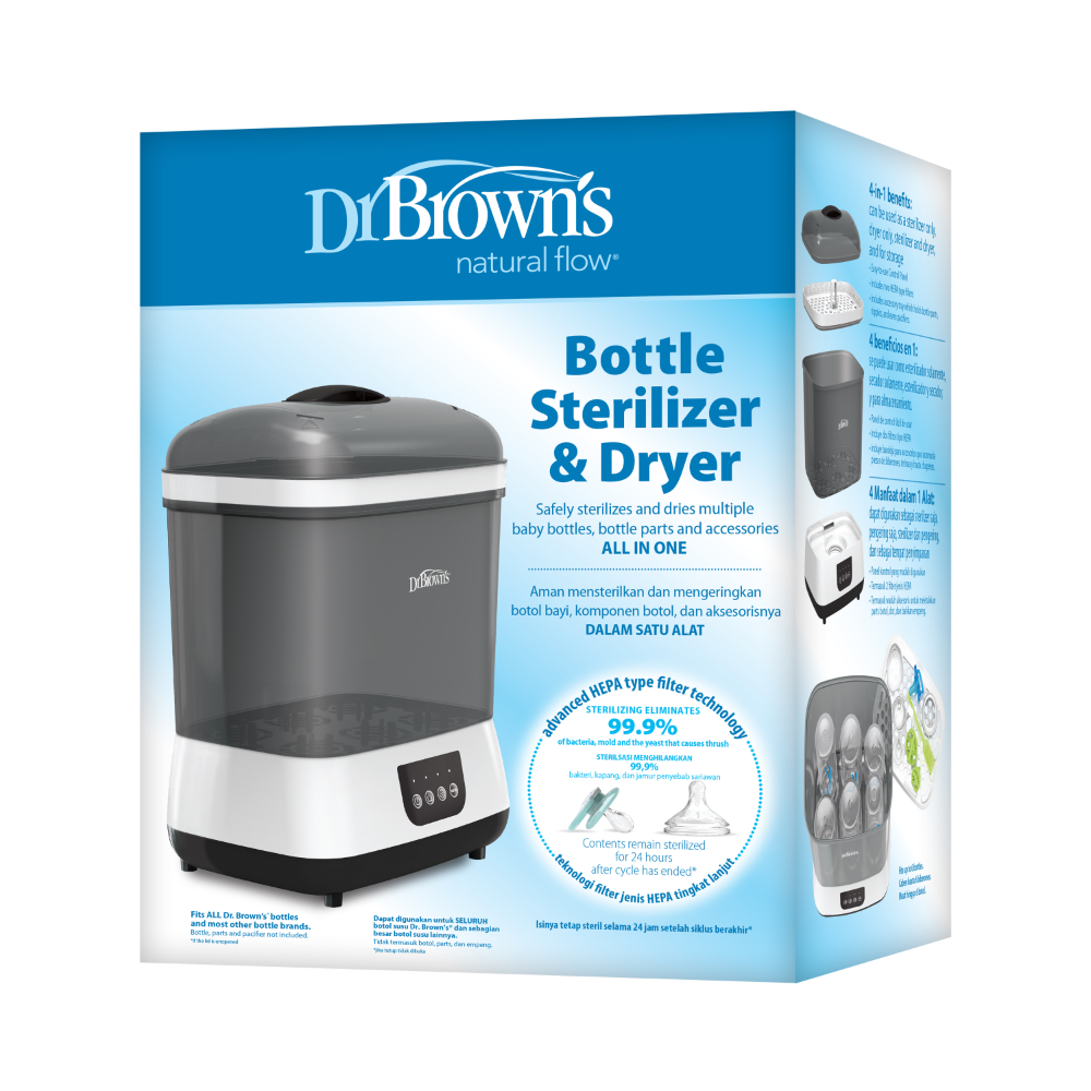 Dr. Brown's Sterilizer and Dryer w/ Air Filter (plus extra Filter), Gray, E/F Plug - Grey & White