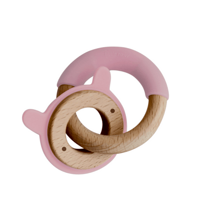 Little Rawr Wood Disc & Ring Teether Pink