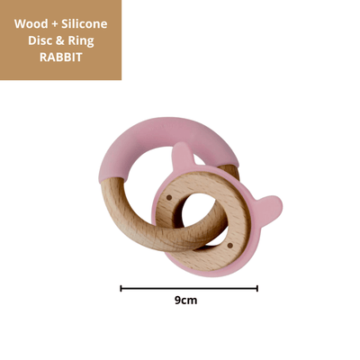 Little Rawr Wood Disc & Ring Teether Pink