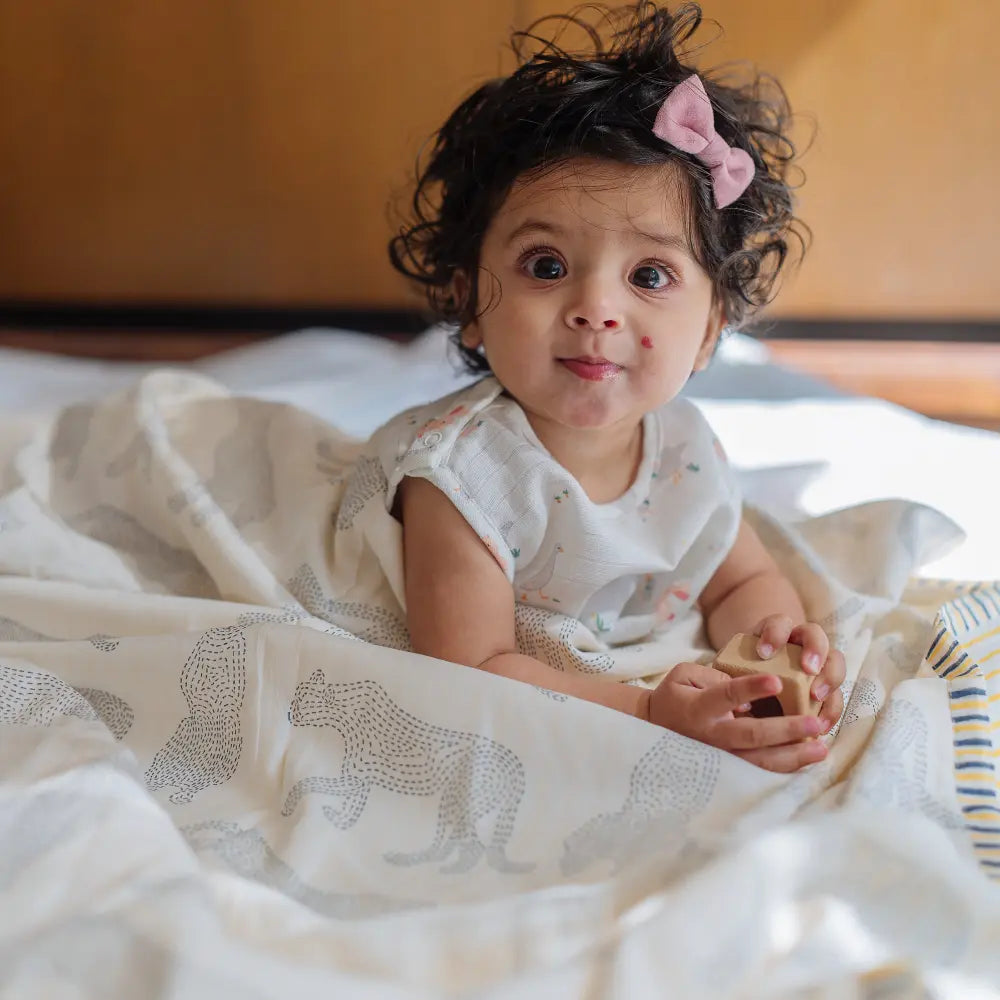 Dulaar Mulmul Muslin Dohar | Hand-Block Printed - (0-2 Years)