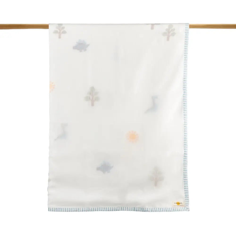 Dulaar Mulmul Muslin Dohar | Hand-Block Printed - A Day with Dinos (OG)