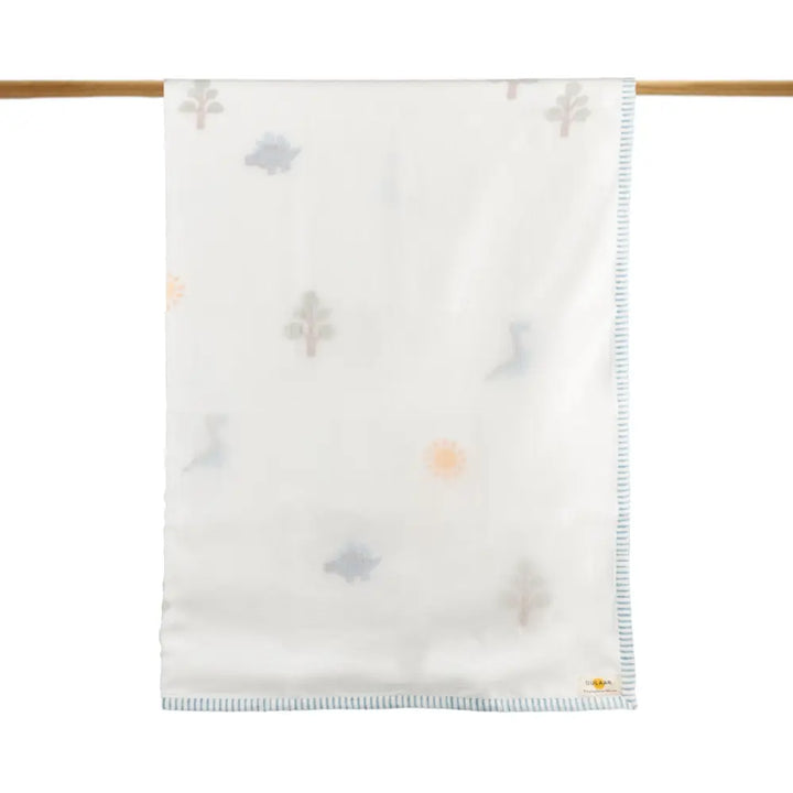 Dulaar Mulmul Muslin Dohar | Hand-Block Printed - A Day with Dinos (OG)
