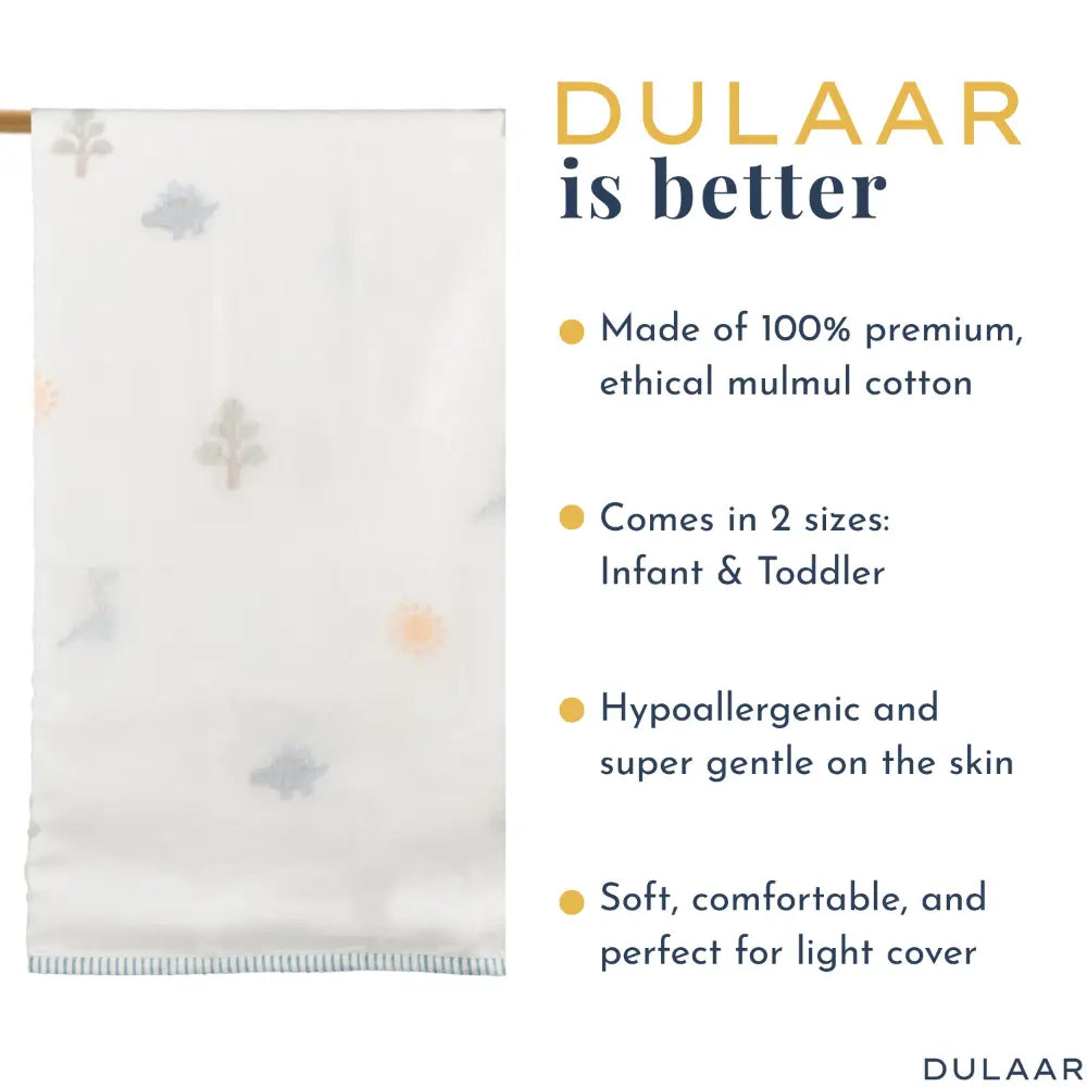 Dulaar Mulmul Muslin Dohar | Hand-Block Printed - A Day with Dinos (OG)
