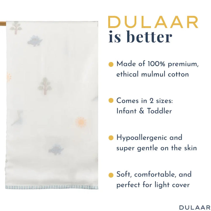 Dulaar Mulmul Muslin Dohar | Hand-Block Printed - A Day with Dinos (OG)