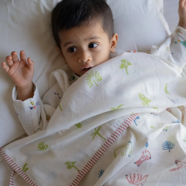 Dulaar Mulmul Muslin Dohar | Hand-Block Printed - Magical Jungle