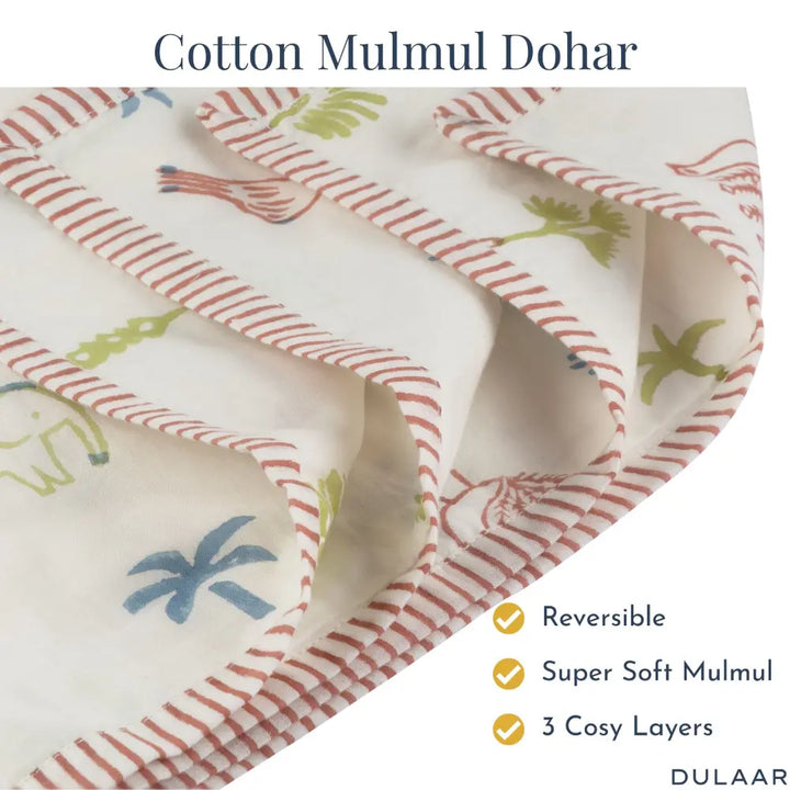 Dulaar Mulmul Muslin Dohar | Hand-Block Printed - Magical Jungle