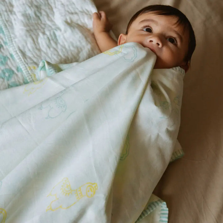 Dulaar Mulmul Muslin Dohar | Hand-Block Printed - (0-2 Years)
