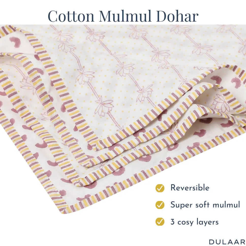 Dulaar Mulmul Muslin Dohar - Dotted Lotus
