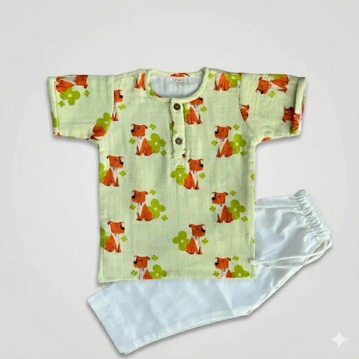 Bhaakur Dogs Print Unisex Co-ord Set - Butter Yellow