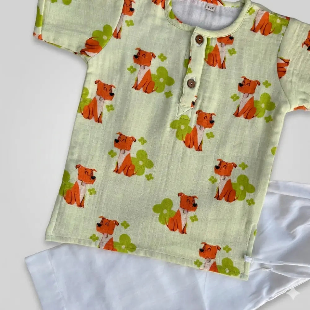 Bhaakur Dogs Print Unisex Co-ord Set - Butter Yellow