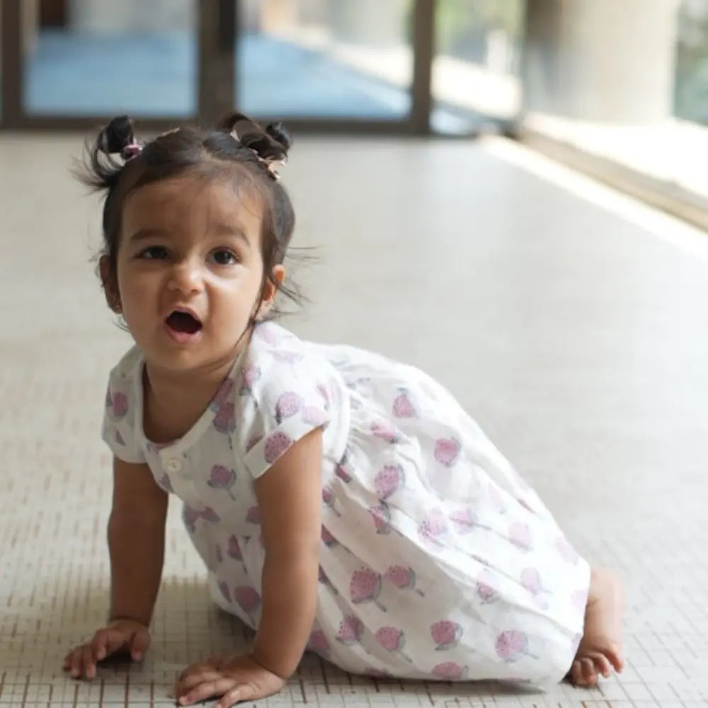 Dulaar Organic Muslin Dress | Hand-Block Printed - Cotton Cheer Pink Bud