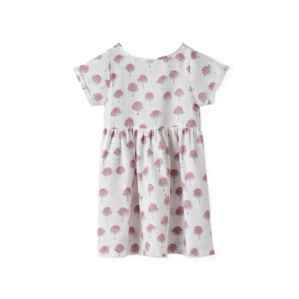 Dulaar Organic Muslin Dress | Hand-Block Printed - Cotton Cheer Pink Bud