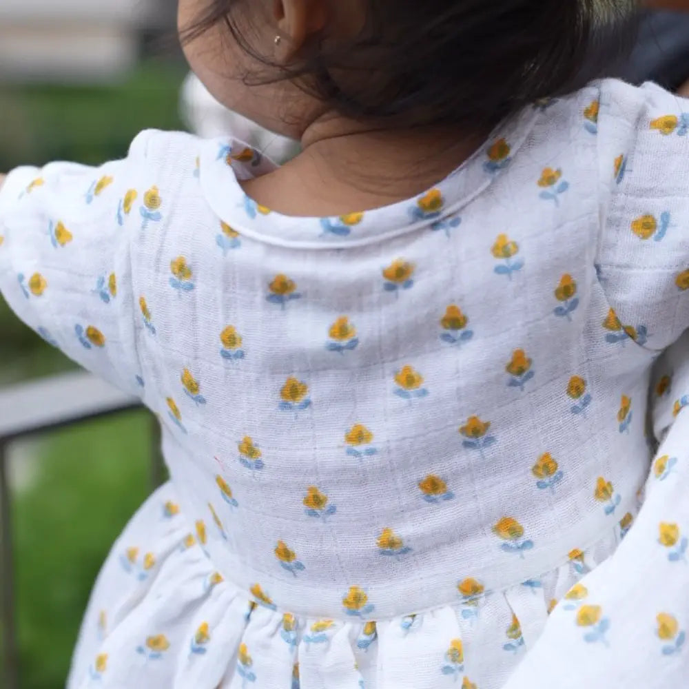 Dulaar Organic Muslin Dress | Hand-Block Printed - Flowers from Sanganer